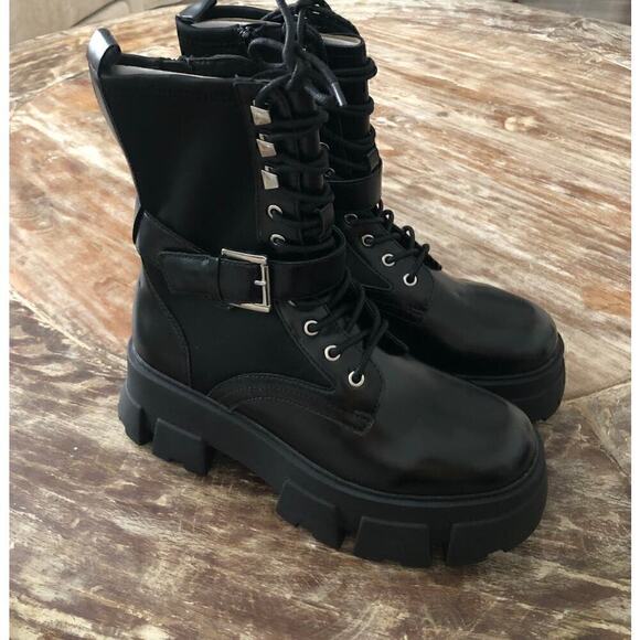 ALDO Grandleap Bootie Buckled Combat Black NEW 6 US - Picture 4 of 9